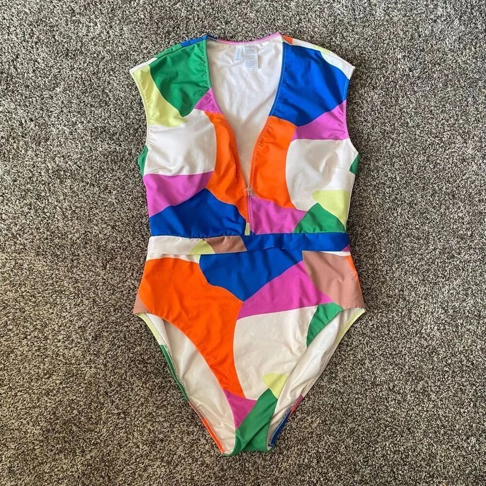 Sanctuary Plunge-Neck Cap-Sleeve One-Piece Swimsuit women’s size Large